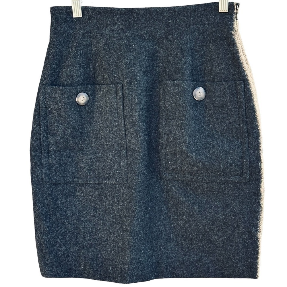 VINTAGE Bill Blass Wool Skirt Size 8 small grey button front and back 8773